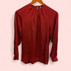 Vintage 70’s Anne Klein ruby red pleated neck blouse keyhole back whimsigoth